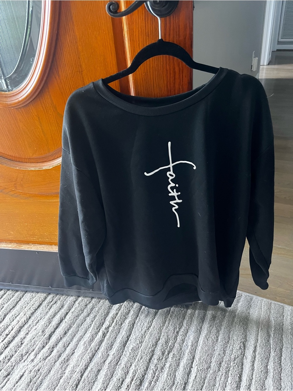 SHEIN Black Sweatshirt with White Faith Script
